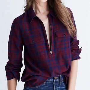 Madewell Flannel Zip-Front Popover Plaid Shirt